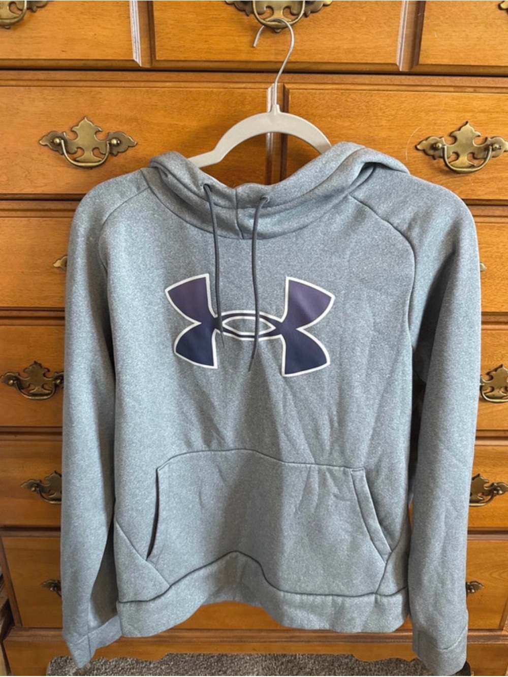 Under Armour Women's Heather Gray Hoodie with Navy Logo